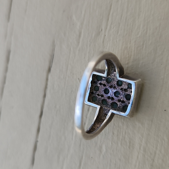 Genuine Emerald/diamond accent Ring, 925 sterling silver with vintage appearance - Picture 5 of 5